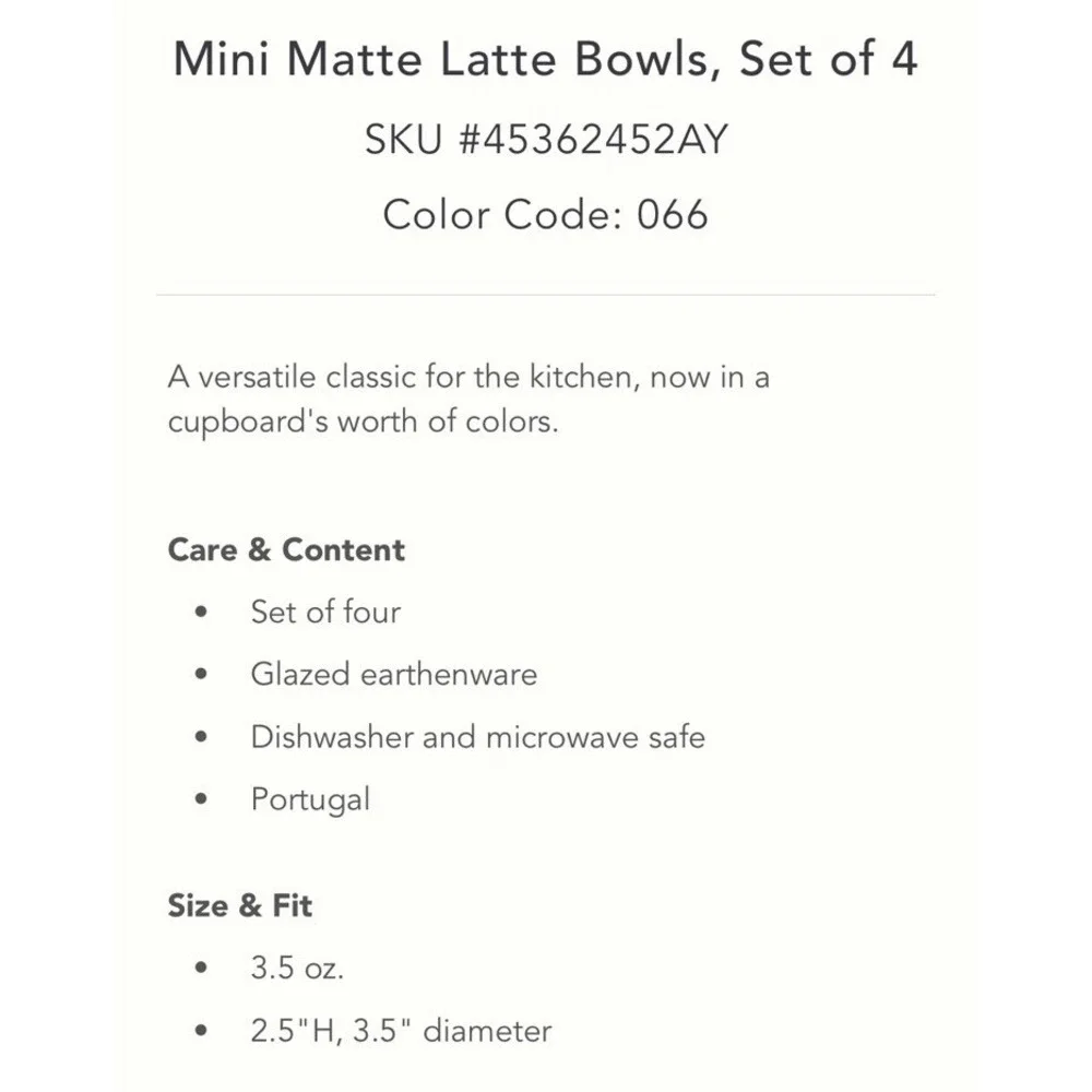 Anthropologie Mini‎ Matte Latte Bowls Set of 4 New Fawn Color Discontinued